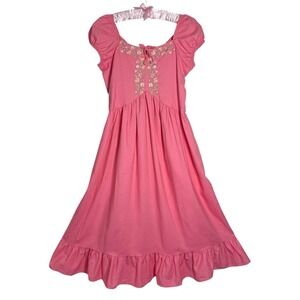 Girls Boutique Dress Medium Pink Embroidered‎ Puff Sleeve Ruffle Maxi Midi Lined